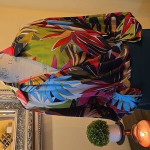 Zara Multicolor Tropical Leaf Print Wrap Blouse